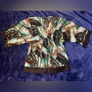 BCBGMAXAZRIA Mod Satin V-neck Dolman Top Clinched kimono Y2K  blouse  size S